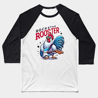 Rockstar Rooster: Feathered Guitarist Baseball T-Shirt